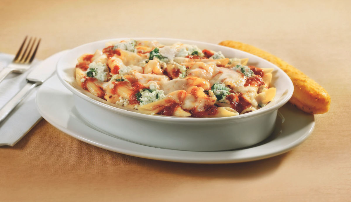 Baked Penne With Spicy Marinara And Ricotta Verde